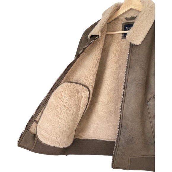 Abercrombie & Fitch Vegan Suede Jacket Coat with Faux Fur Lining, Brown, Men’s M - Picture 4 of 13